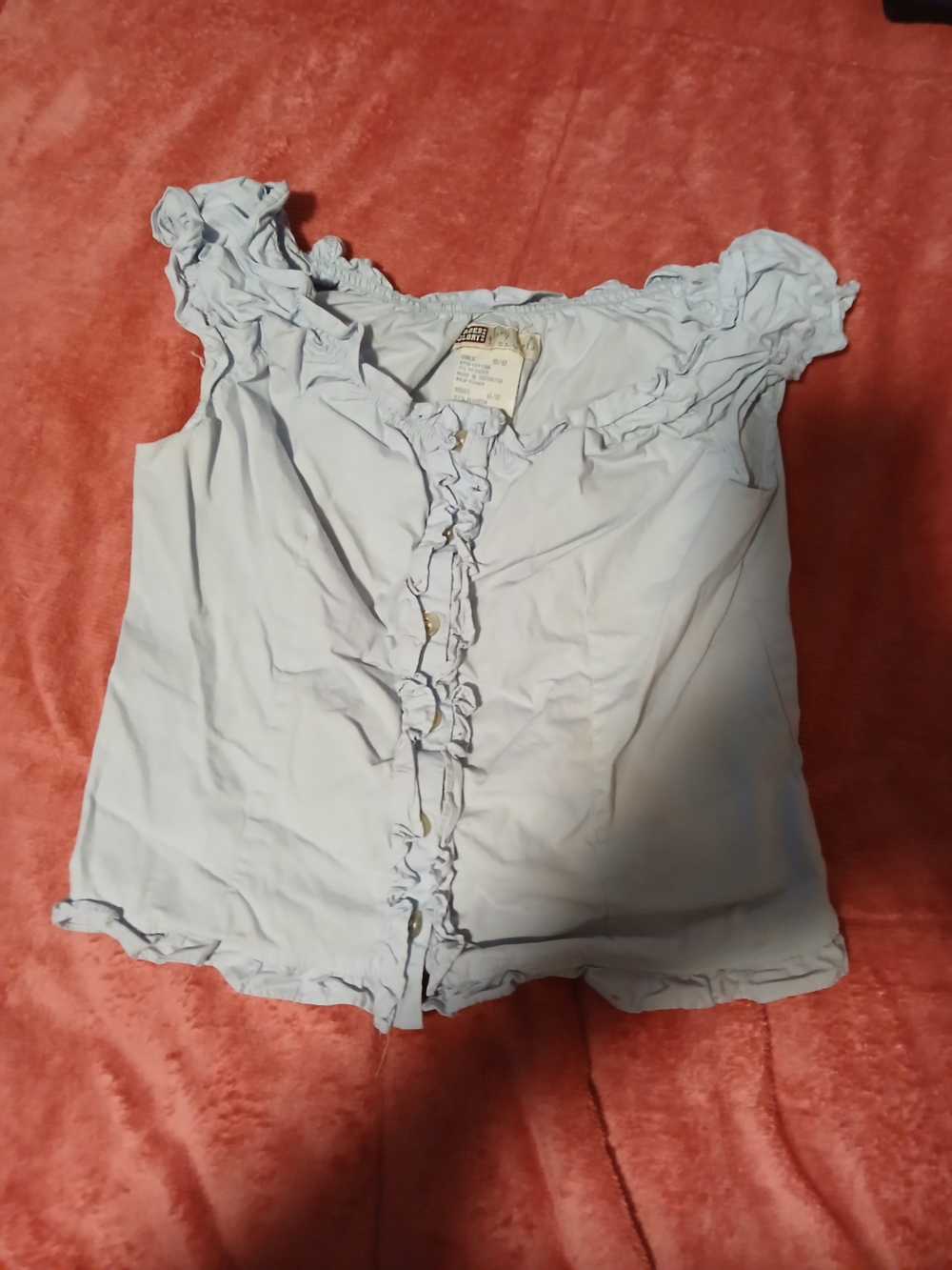 Faded Glory Vintage Glory Girls Club Light Blue Ruffle Button Front Top